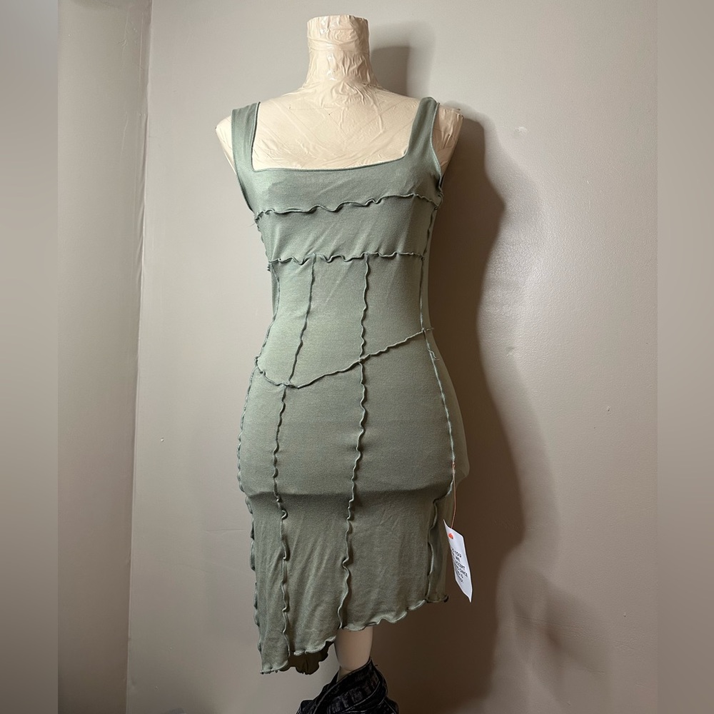 ASOS Sage Green Asymmetrical Midi Dress Bodycon Size 4
